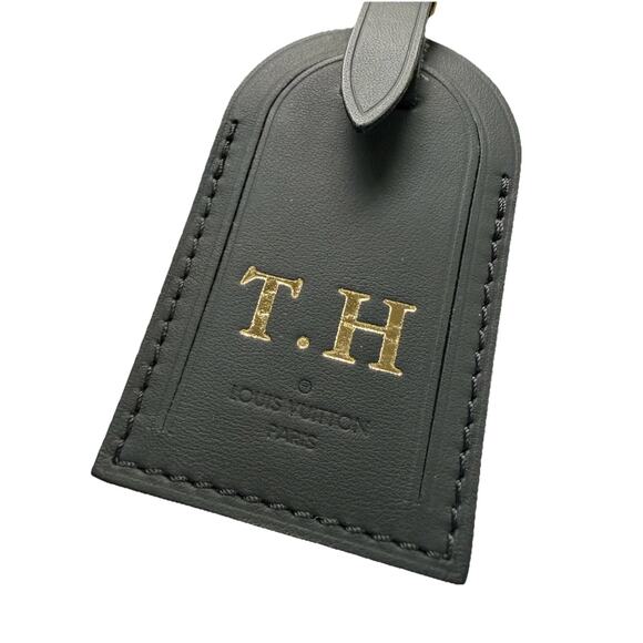 Louis Vuitton Name Tag w/ T H Initials Goldtone Black Large Black - Picture 2 of 15